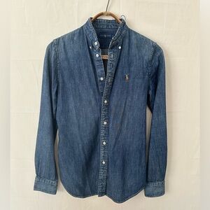 Polo Ralph Lauren Dark wash, Slim Fit Denim Shirt with Cut Off Collar, Sz Small